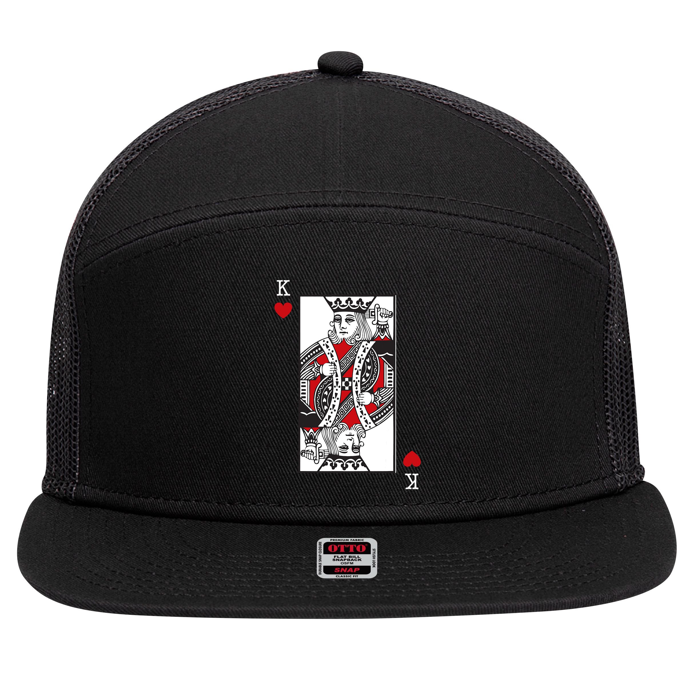 King Of Hearts Valentines Day Cool Playing Card Poker Casino 7 Panel Mesh Trucker Snapback Hat