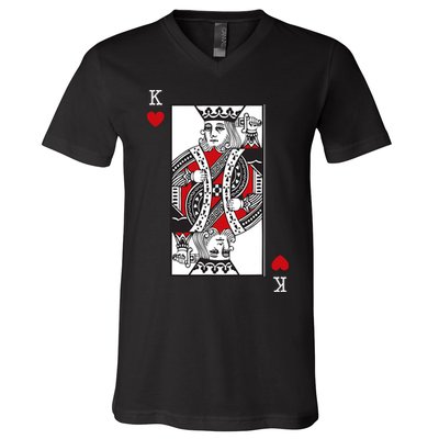 King Of Hearts Valentines Day Cool Playing Card Poker Casino V-Neck T-Shirt