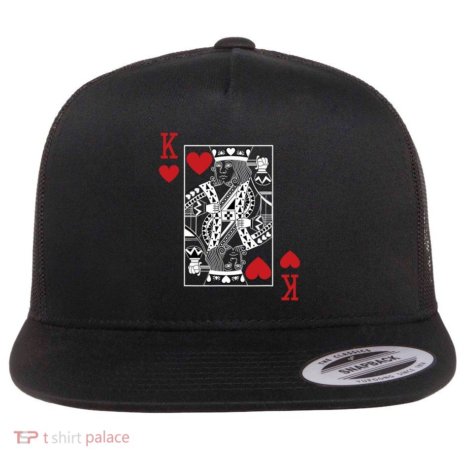 King Of Hearts Playing Cards Casino Poker Magician Costume Flat Bill Trucker Hat