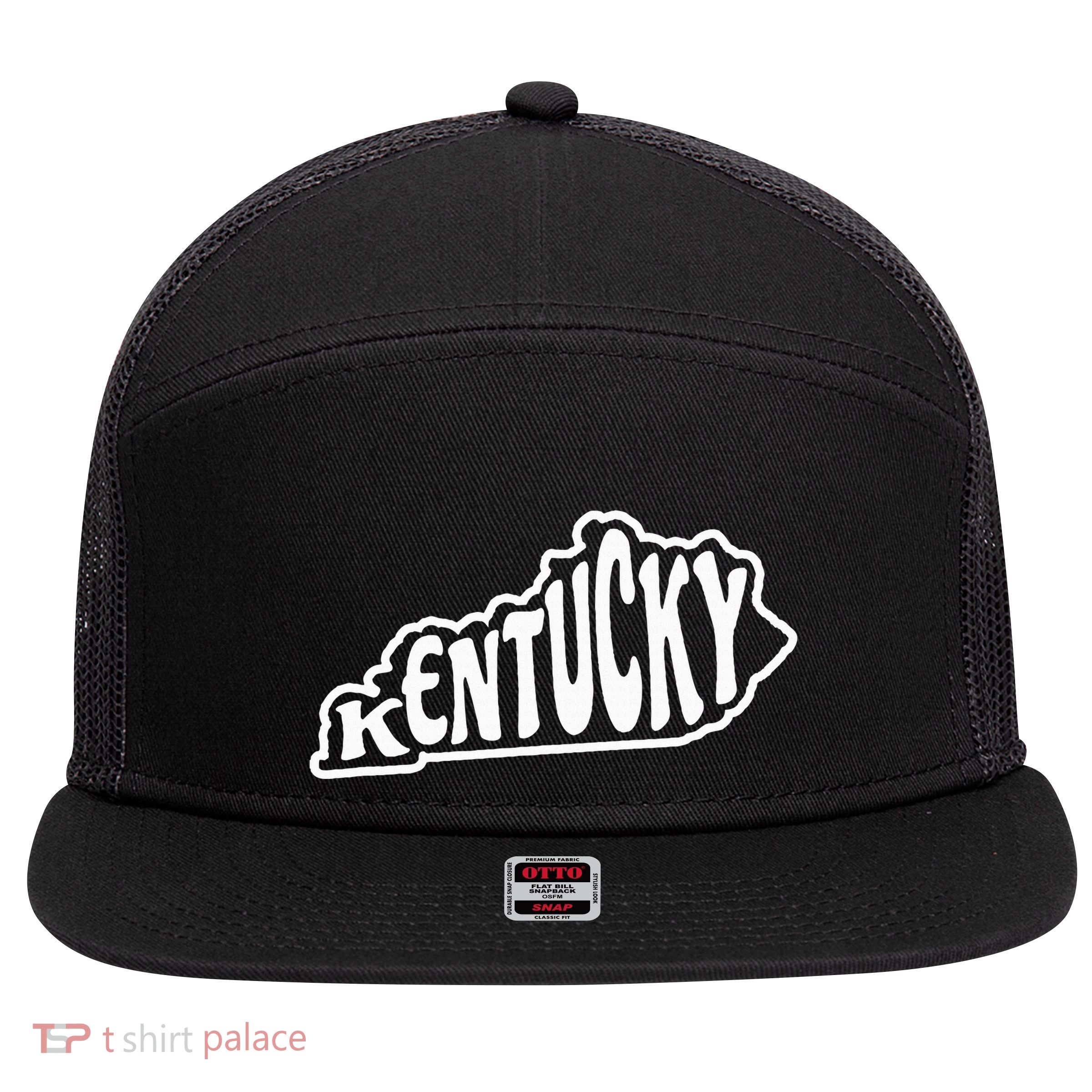 Kentucky Outline In White 7 Panel Mesh Trucker Snapback Hat