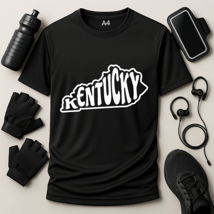Kentucky Outline In White Cooling Performance Crew T-Shirt