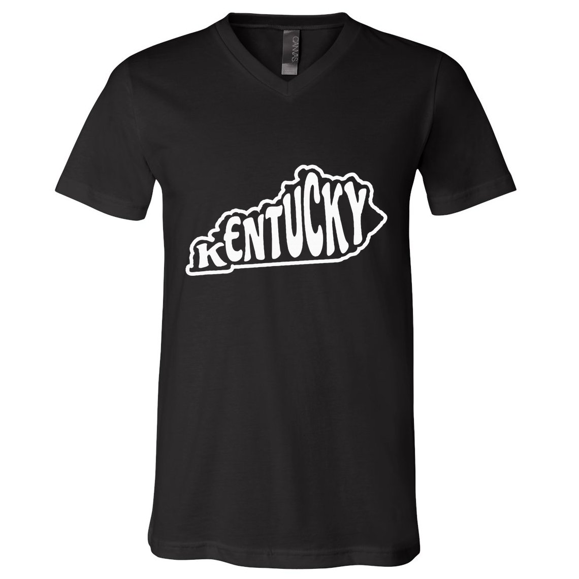 Kentucky Outline In White V-Neck T-Shirt