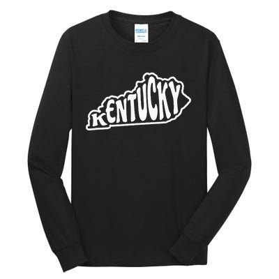 Kentucky Outline In White Tall Long Sleeve T-Shirt