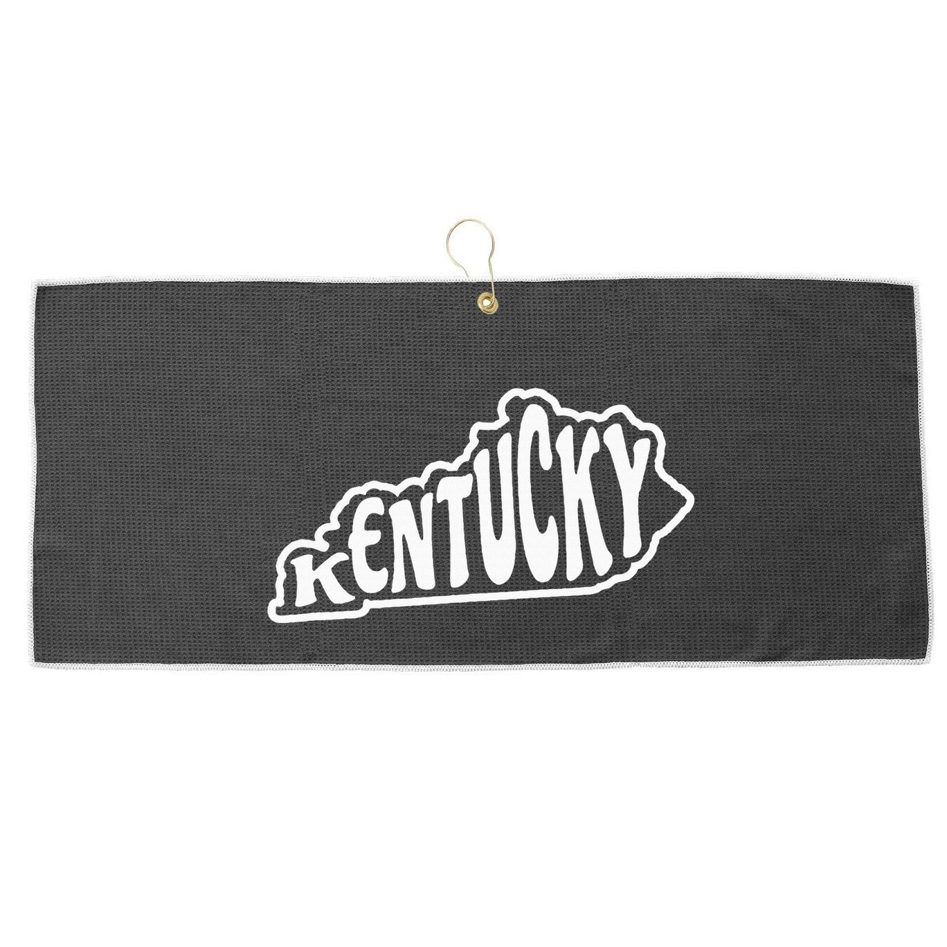 Kentucky Outline In White Large Microfiber Waffle Golf Towel