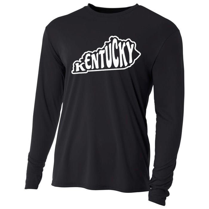 Kentucky Outline In White Cooling Performance Long Sleeve Crew