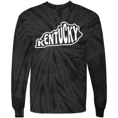 Kentucky Outline In White Tie-Dye Long Sleeve Shirt