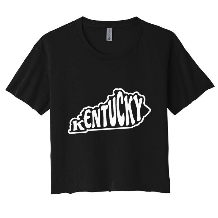 Kentucky Outline In White Women's Crop Top Tee
