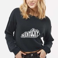 Kentucky Outline In White Cropped Pullover Crew