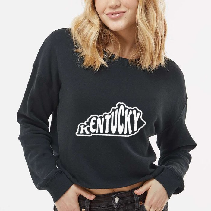 Kentucky Outline In White Cropped Pullover Crew