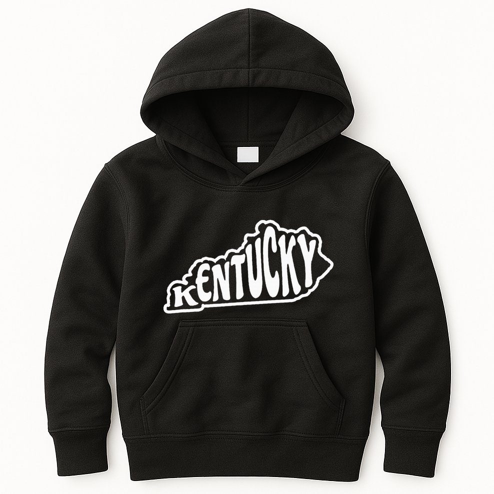 Kentucky Outline In White Kids Hoodie