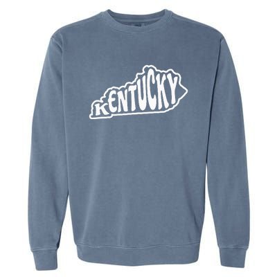 Kentucky Outline In White Garment-Dyed Sweatshirt