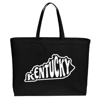 Kentucky Outline In White Cotton Canvas Jumbo Tote