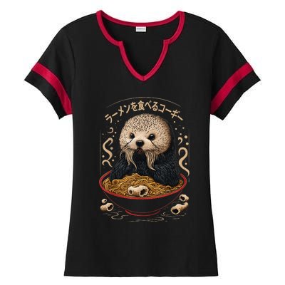 Kawaii Otter Japanese Ra noodles soup Otter Lover Ladies Halftime Notch Neck Tee