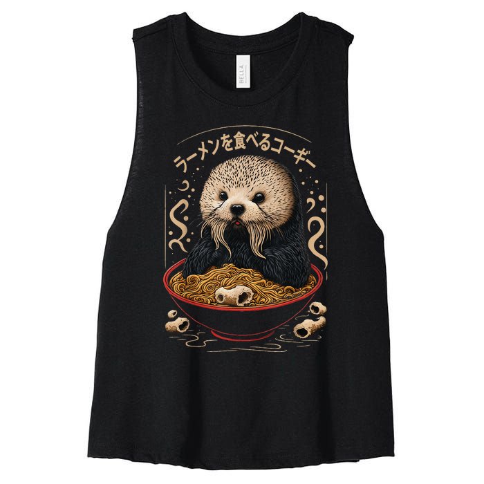 Kawaii Otter Japanese Ra noodles soup Otter Lover Women's Racerback Cropped Tank