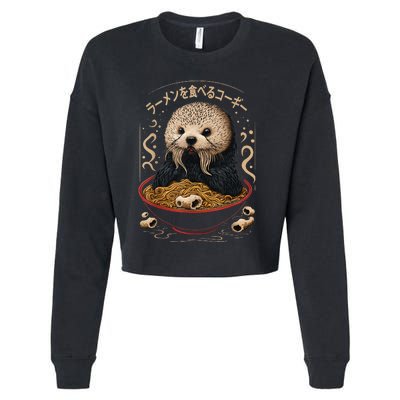 Kawaii Otter Japanese Ra noodles soup Otter Lover Cropped Pullover Crew