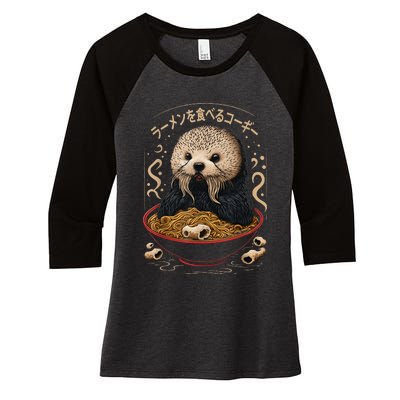 Kawaii Otter Japanese Ra noodles soup Otter Lover Women's Tri-Blend 3/4-Sleeve Raglan Shirt