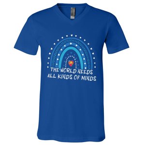 Kinds Of Minds Puzzle April Blue Rainbow Autism Awareness Meaningful Gift V-Neck T-Shirt