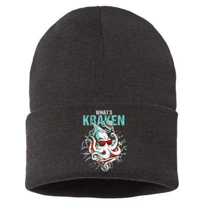 Kraken Ocean Monster Diver Surfer Beach Lover Whats Kraken Sustainable Knit Beanie