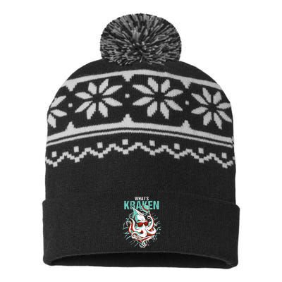 Kraken Ocean Monster Diver Surfer Beach Lover Whats Kraken USA-Made Snowflake Beanie