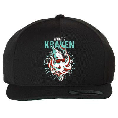 Kraken Ocean Monster Diver Surfer Beach Lover Whats Kraken Wool Snapback Cap