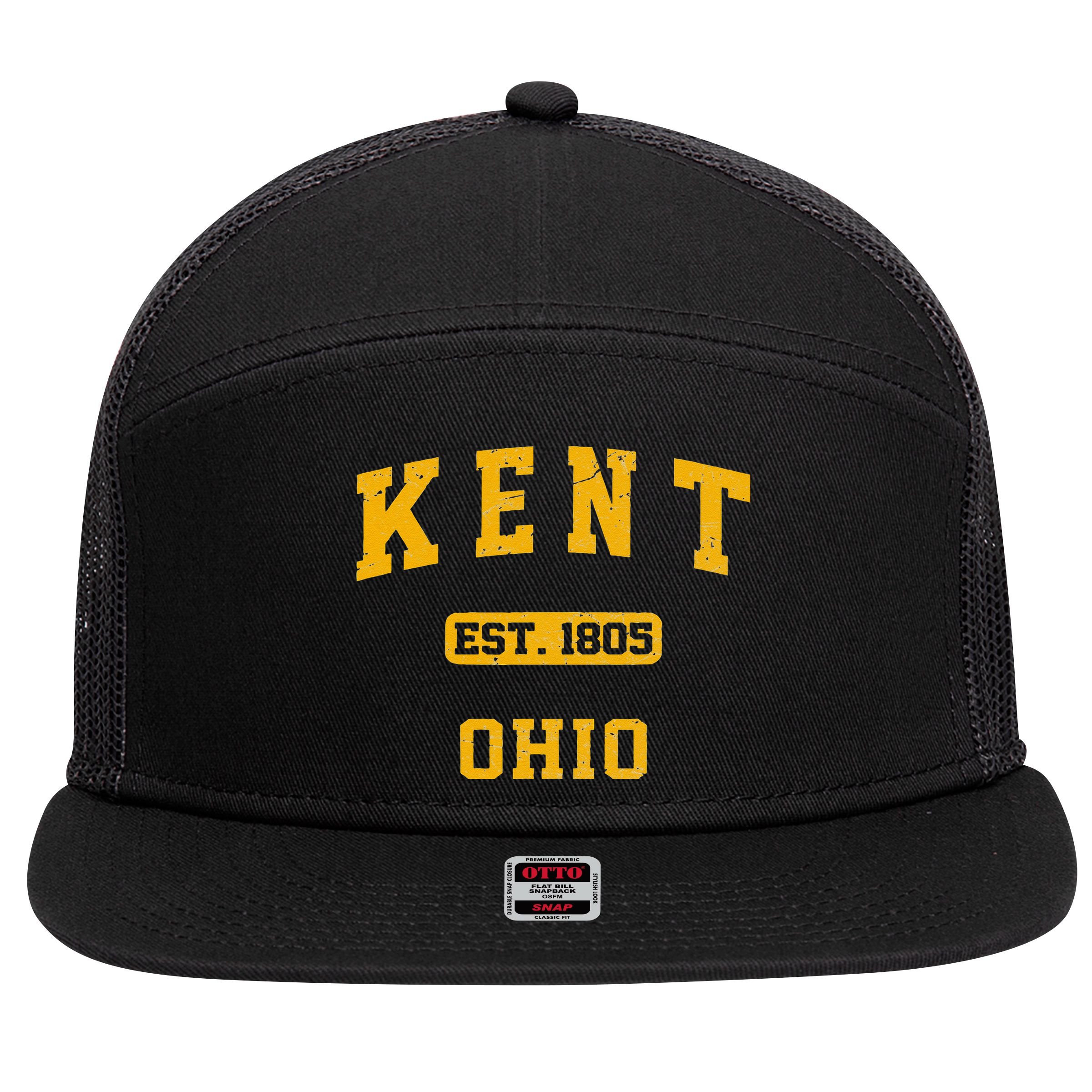 Kent Ohio OH Vintage State Athletic Style 7 Panel Mesh Trucker Snapback Hat