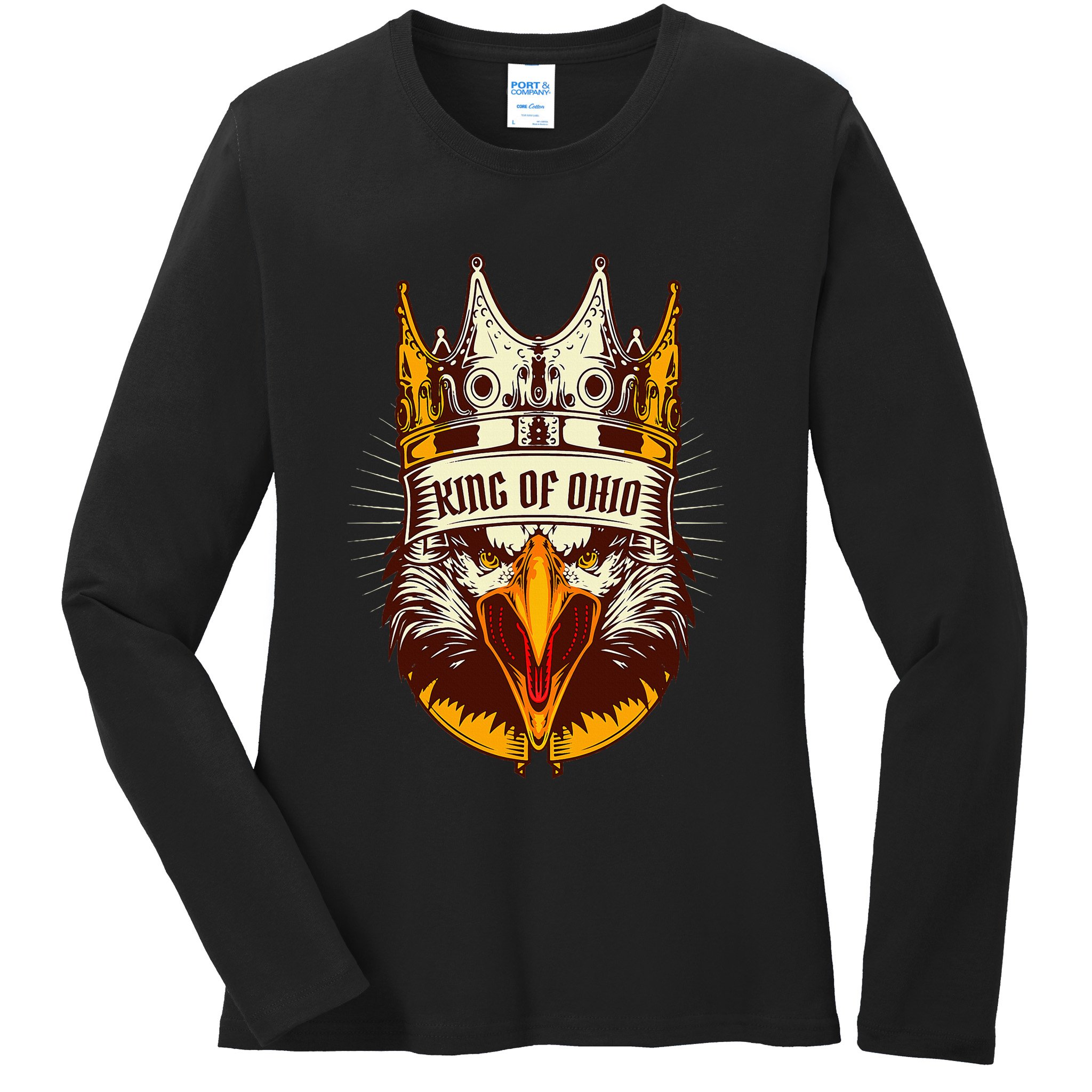 King Of Ohio Ironic Meme Brainrot Trendy Rizz Quote Ladies Long Sleeve Shirt