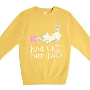 Knit One Purr Two Cat Lover Yarn Crocheting Gift Premium Crewneck Sweatshirt