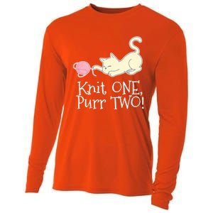 Knit One Purr Two Cat Lover Yarn Crocheting Gift Cooling Performance Long Sleeve Crew