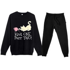 Knit One Purr Two Cat Lover Yarn Crocheting Gift Premium Crewneck Sweatsuit Set