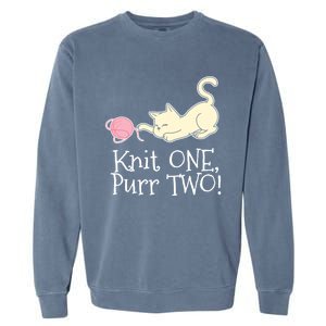 Knit One Purr Two Cat Lover Yarn Crocheting Gift Garment-Dyed Sweatshirt