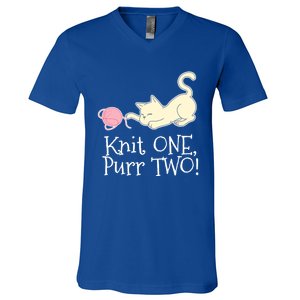 Knit One Purr Two Cat Lover Yarn Crocheting Gift V-Neck T-Shirt