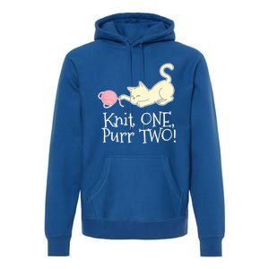 Knit One Purr Two Cat Lover Yarn Crocheting Gift Premium Hoodie