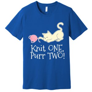 Knit One Purr Two Cat Lover Yarn Crocheting Gift Premium T-Shirt