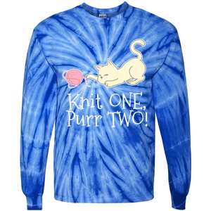 Knit One Purr Two Cat Lover Yarn Crocheting Gift Tie-Dye Long Sleeve Shirt