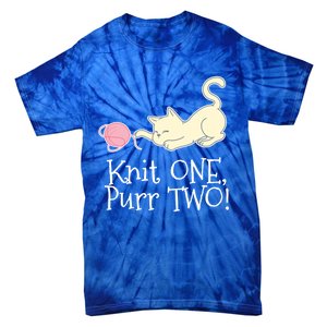 Knit One Purr Two Cat Lover Yarn Crocheting Gift Tie-Dye T-Shirt