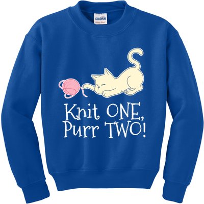 Knit One Purr Two Cat Lover Yarn Crocheting Gift Kids Sweatshirt