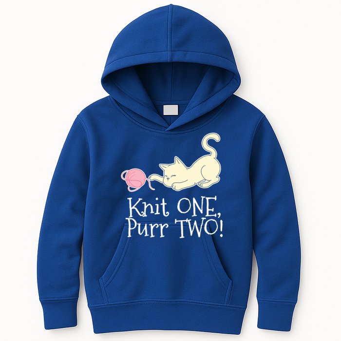 Knit One Purr Two Cat Lover Yarn Crocheting Gift Kids Hoodie