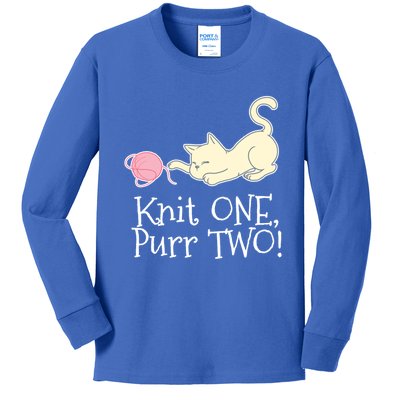 Knit One Purr Two Cat Lover Yarn Crocheting Gift Kids Long Sleeve Shirt