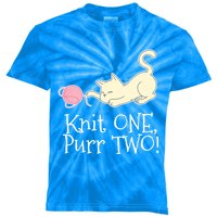 Knit One Purr Two Cat Lover Yarn Crocheting Gift Kids Tie-Dye T-Shirt