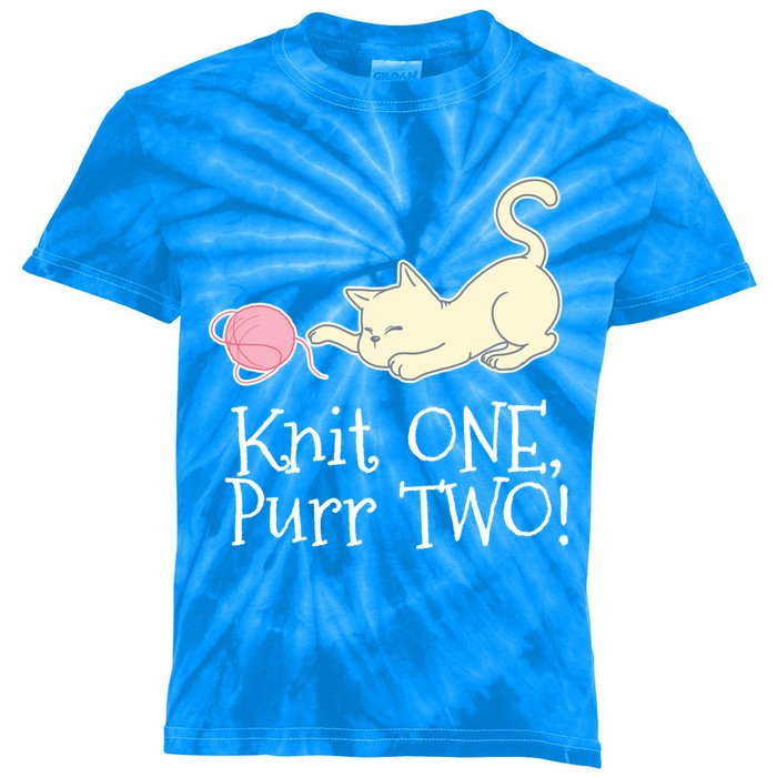 Knit One Purr Two Cat Lover Yarn Crocheting Gift Kids Tie-Dye T-Shirt