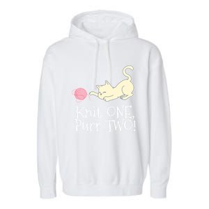 Knit One Purr Two Cat Lover Yarn Crocheting Gift Garment-Dyed Fleece Hoodie