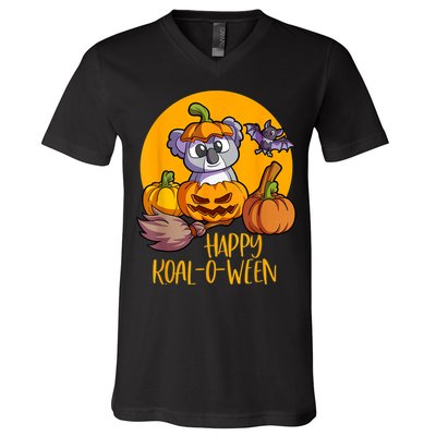 Koala On Pumpkin Witch Hat Pumpkin Face Halloween Koala V-Neck T-Shirt