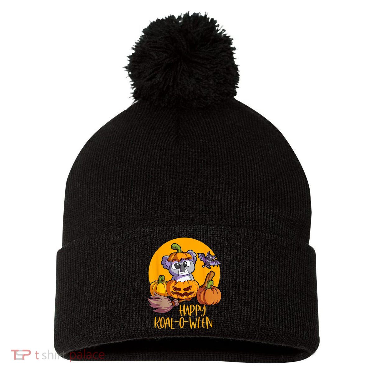 Koala On Pumpkin Witch Hat Pumpkin Face Halloween Koala Pom Pom 12in Knit Beanie