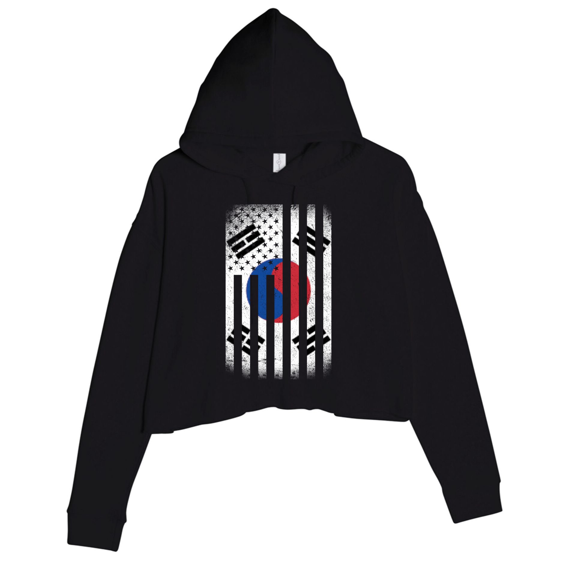 Vintage Korean Flag Crop Fleece Hoodie