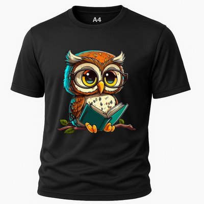 Kawaii Owl Reads Book Reading Bookworm Library Book Performance Shirt