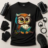 Kawaii Owl Reads Book Reading Bookworm Library Book Performance Shirt