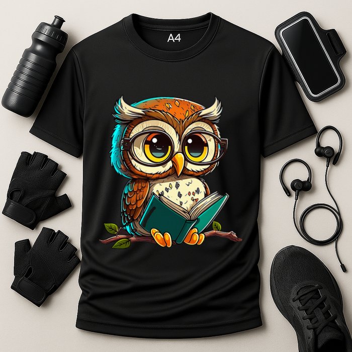 Kawaii Owl Reads Book Reading Bookworm Library Book Performance Shirt