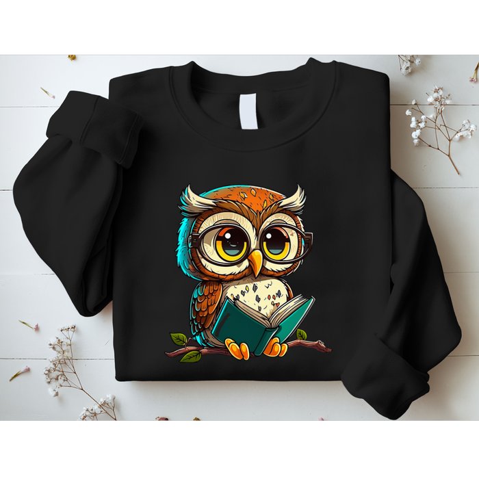 Kawaii Owl Reads Book Reading Bookworm Library Book Sweatshirt