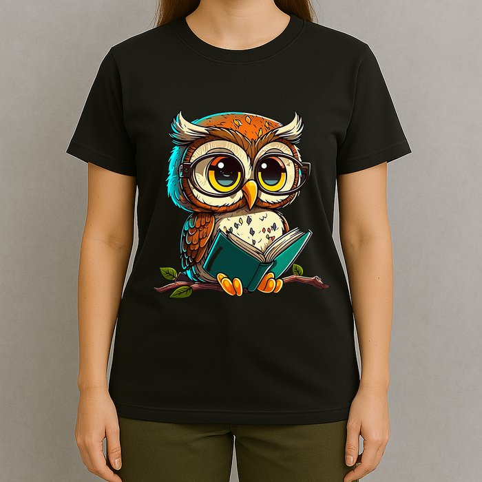 Kawaii Owl Reads Book Reading Bookworm Library Book T-Shirt