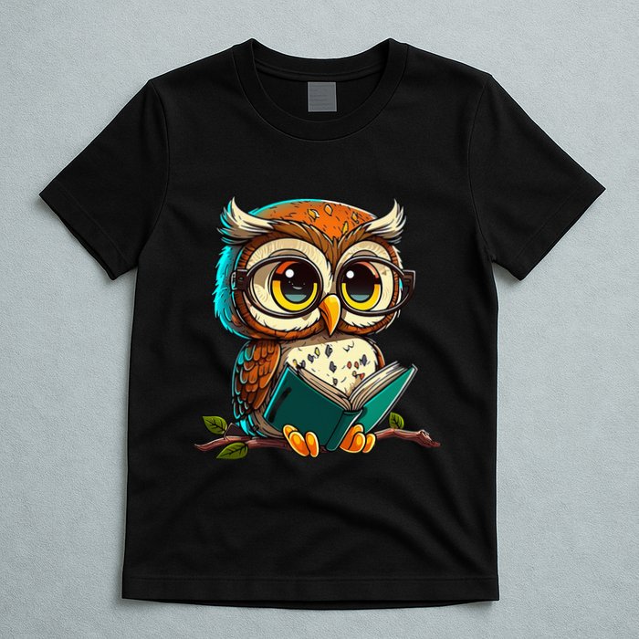 Kawaii Owl Reads Book Reading Bookworm Library Book T-Shirt